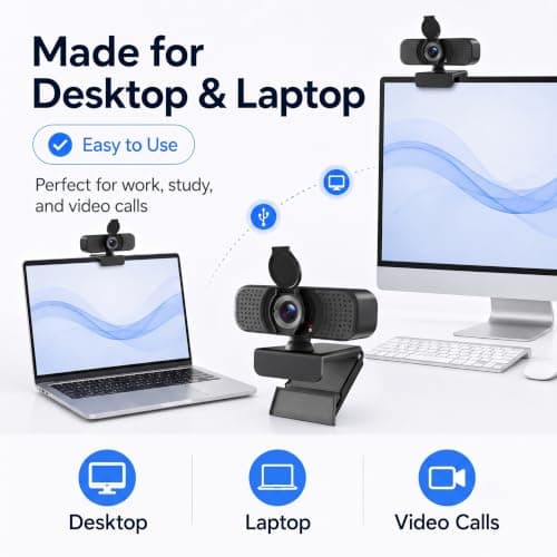 4K UHD Webcam with PDAF Autofocus, Dual Mics, Privacy Cover and Tripod — view 4