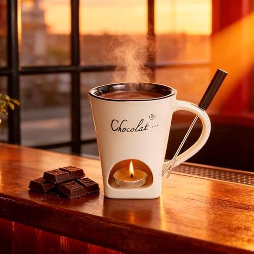 Chocolate Fondue Mug with Fork Sweet Ceramic Personal Chocolate Melting Cup Chocolate Fondue Mug Ideal Gifts for Birthday Date Night Birthday Wedding Gifts (white) — view 3