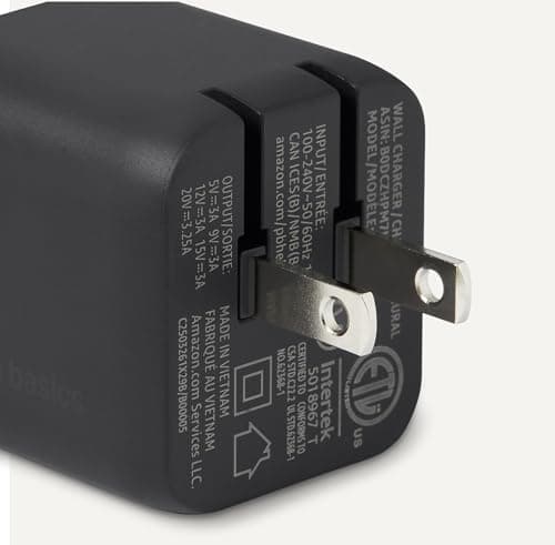 Amazon Basics 65W Fast Charging USB-C GaN Wall Charger, 1-Port PD 3.1, Compact with Foldable Plug for Laptops, Tablets, Phones, Black — view 2