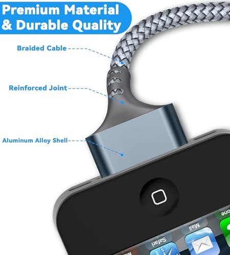 Herfair 10FT iPod Charger Old iPhone Charger Nylon Braided 30 Pin Charging Cord Compatible with iPhone 4/4s/3G/3GS & iPad 1 2 3 & iPod Touch 4 3 2 1, Classic/Nano 3 4 5 6 — view 4