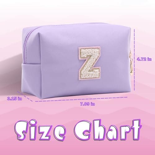 Hbhhpov Small Personalized Initial Letter Makeup Bag,Cute Waterproof PU Leather Chenille Letter Cosmetic Bag Travel Makeup Bag,Preppy Makeup Pouch Toiletry Zipper Pouch Organizer for Women and Girls