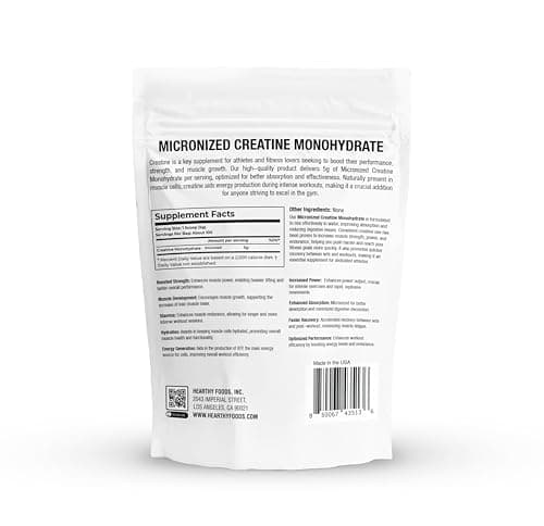HEARTHY FOODS Creatine Monohydrate Micronized Powder 500G - 100 Servings, 5000mg Per Serving (5g) - for Men & Women Muscle Growth & Recovery - UNFLAVORED — view 2