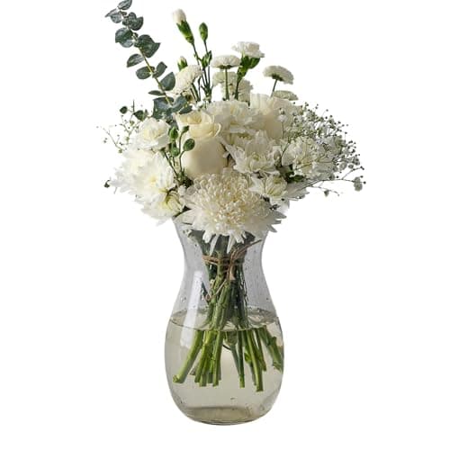 Callia Flowers - White & Green Fresh Flower Bouquet - (Grand) Hand-Tied Fresh Cut with Vase, Fresh Flowers Delivery for Birthday, Sympathy, Get Well, Floral Arrangements with Local Delivery