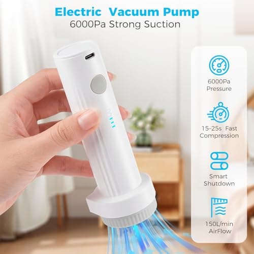 Huachuang Electric Pump for Vacuum Bags: 1500mAh Cordless Travel Vacuum Pump - Portable Rechargeable Luggage Seal Storage Bags Pump for Clothing, Blankets, and Bedding (Bags Not Included)