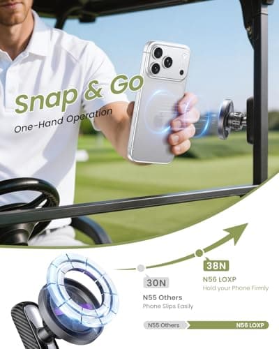 LOXP Upgraded Golf Cart Phone Holder, [Strong Magnetic] Golf Gifts for Men Him Golfers dad, 2026 Golf Cart Accessories Compatible with MagSafe iPhone 17-12 for Club Car, EZGO, Yamaha