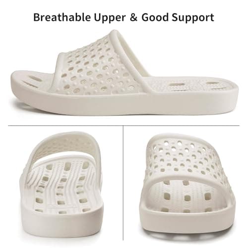 Xomiboe Shower Shoes for Men Women, Non Slip Quick Dry Shower Sandals with Drain Holes, Lightweight EVA Shower Slippers for Gym, College Dorm, Pool, Locker Room White EU37-38 — view 4