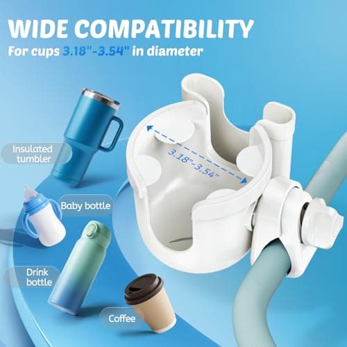 Stroller Cup Holder with Phone Holder, Guiseapue Cup Holder for Walker, Wheelchair/Bike/Rollator/Scooter Stroller Accessories for Uppababy, Nuna, Doona,Baby Travel Essential - White — view 3