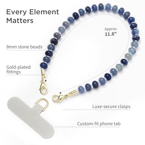 POSADINA Natural Stone Phone Charm, Beaded Healing Phone Wrist Strap, Handmade Cellphone Chain Lanyard with Tether Tab — view 4