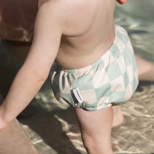 Tiny Twinkle Pull-Up Reusable Swim Diapers 2-Pack | Waterproof and UPF 50+ Sun Protection | Lightweight and Absorbent | Machine Washable(Sage,Black Checkers,0-6M) — view 5