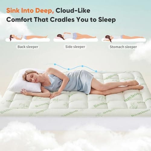 Sweetcrispy Ultra Soft Mattress Topper King Size - Viscose Made from Bamboo Pillow Top Mattress Pad for Breathable Cooling & Back Pain Relief, Deep Pocket Comfort Bed Topper, Green