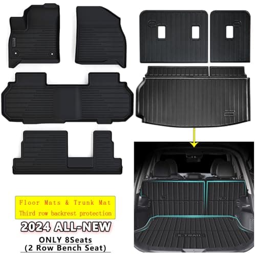 AltraVos Floor Mats for All-New 2024 2025 2026 Chevrolet Traverse 8 Seats-2 Row Bench Seat,TPE All Weather Protection Trunk Mat Covering Backrest Mat for Chevy Traverse