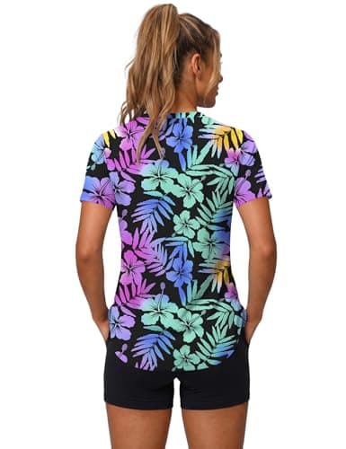 LOMON Loose Workout Tops for Womens Short Sleeve Athletic Shirts Quick Dry Moisture Wicking UV Sun Protection Hiking Gym Tees Floral Print 1, Medium — view 5