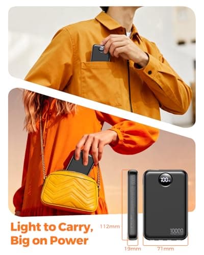 Zmmyuluo Portable Charger with 4 Built-in Cables Power Bank 40% Smaller 10000mAh Fast Charging Battery Pack,LED Display Compact with Multiple USB Ports Travel Charger for iPhone Other Devices-Black — view 2