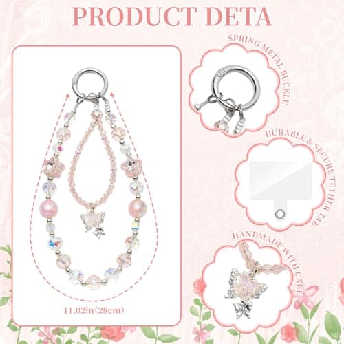 WOZEAH Butterfly Phone Charm for Women, Crystal Beaded Wrist Strap Lanyard with Tether Tab – Anti-Theft Hands-Free Detachable Phone Chain Wristlet（Star Butterfly Pendant） — view 2