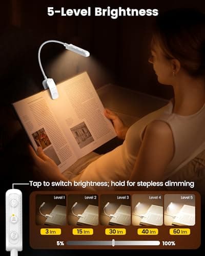 Glocusent 13 LED Rechargeable Book Light for Reading at Night, Eye-Caring 3 Amber Colors & Stepless Dimming, Lasts 1 Week to 2 Months, Travel Clip on Lamp, Gifts for Book Lovers, Men, Women & Kids — view 2