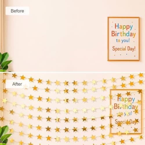 LXDNBGO 10 Pack Gold Star Garland, 130 Feet Hanging Paper Star Garland for Birthday Party Decorations, Twinkle Gold Stars Streamer for Graduation Wedding Baby Shower Christmas Classroom Decor