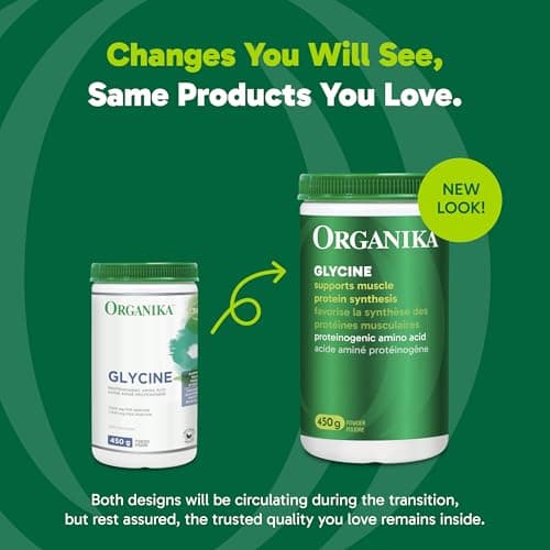 Organika Canadian-Made Glycine Powder - Proteinogenic Amino Acid - Aids Protein Synthesis, Collagen Formation, Joint and Muscle Health, Calming Effect - 450g