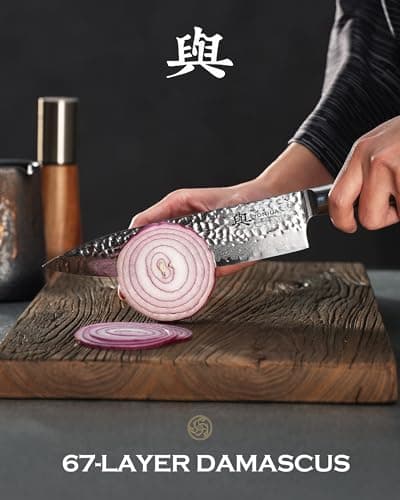 Japanese Chef Knife, 67-Layer Damascus Steel 8 Inch Kitchen Knife with AUS-10 Core, Professional Hand Forged Gyuto Knife with Gift Box, Ergonomic Handle, Ideal Valentine's Day Gifts for Men Women — view 4