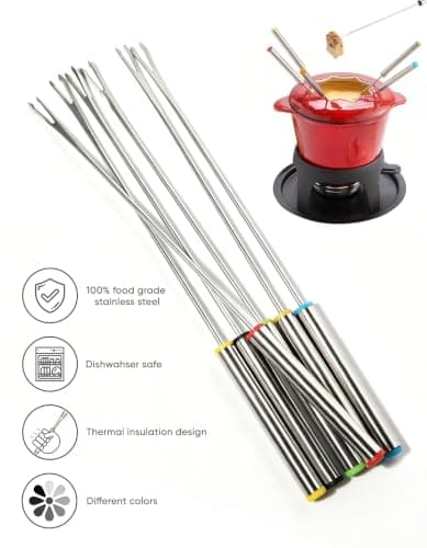 Fondue Forks, 3PCS 9.45" Stainless Steel Double Prong, Color Coded — view 4