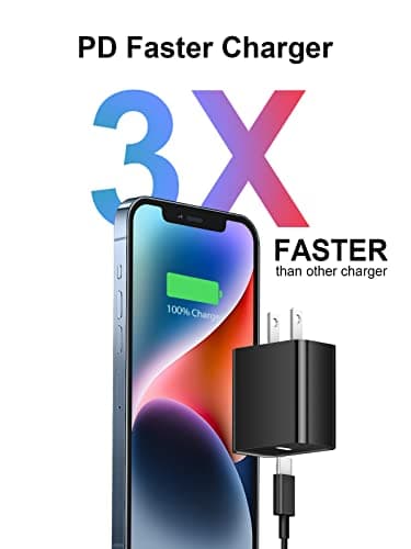 10FT iPhone 14 13 12 Charger Fast Charging 20W PD USB C Wall Charger with 10FT Fast Charging Cable Compatible iPhone 14/13/12/11/Pro/Pro Max/Mini/Xs Max/XR/X, iPad - Black