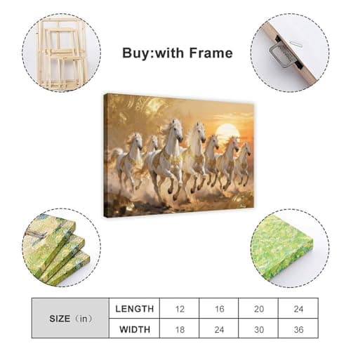 Seven Running Horses Painting Vastu Wall Art Poster 7 Lucky Horse Pictures 30 Canvas Poster Bedroom Decor Landscape Office Room Decor Gift Frame-style24x36inch(60x90cm)