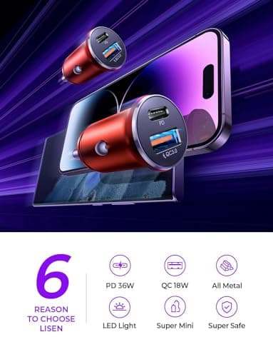 LISEN 2-Pack USB C Car Charger Adapter Fast Charge, 48W All Metal Cigarette Lighter USB Charger for iPhone 15 Smallest Flush Car Charger USB C for iPhone 14 Pro Max 13 12 Galaxy S23/22 iPad Pro-Red