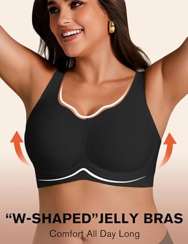 Showyoo Wireless Bras for Women Push Up Jelly Bra Minimizer Full Coverage Supportive Seamless Bralettes Soft Black