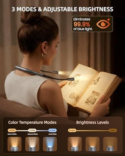 HALEEUR Rechargeable Book Light,3 Colors and Brightness Adjustable Reading Light,Bendable Neck Light,100hrs Long-Lasting,Perfect Reading Lamp Gift for Books in Bed, Knitting,Repairing,Working