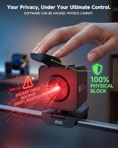 AOC 4K Webcam for PC with 1/2.55'' Sensor, 1080P 60FPS Streaming Camera with PDAF Autofocus, Privacy Cover, Plug & Play computer camera 75° FOV for Zoom/Mac/Switch 2, Includes Tripod & USB A-C Adapter — view 5
