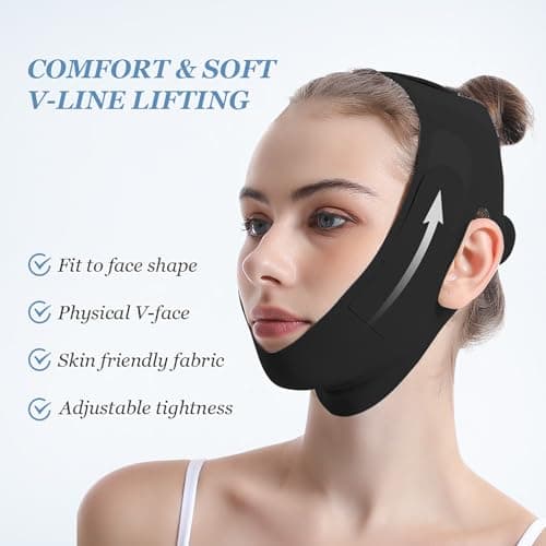 Reusable Facial Lifting Belt, V Line Lifting Mask with Chin Strap for Sleeping, Jaw Exerciser V-Shaped Double Chin Reduce (Deep Black)