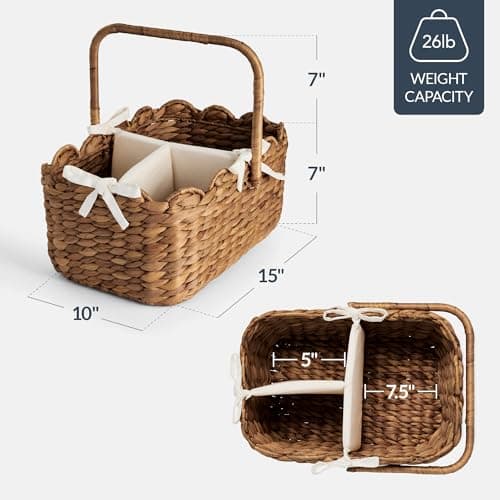 Best Choice Products Baby Diaper Caddy Organizer, Large Portable Handmade Nursery Basket w/Removable Divider & Handles, Handwoven Changing Table Storage Bin for Nursery Organization - Chestnut
