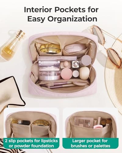 BAGSMART Puffy Makeup Bag, Wide Opening Cosmetic Organizer, Soft Water-Resistant Travel Toiletry Pouch for Women, Compact & Spacious (Coffee Brown) — view 4
