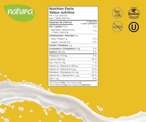 NATURA Fortified Almond Milk - Unsweetened - Barista Approved - Gluten Free - Dairy Free - Vegan - Shelf Stable - Plant Based Beverage - Non-GMO - Made in Canada | 946ml