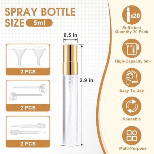 Mini Glass Spray Bottle 20pcs 5ml Clear Spray Bottle Empty, Fine Mist Refillable Mini Perfume Spray Bottle, Perfume Atomizer, Travel Spray Bottle For Hair, Small Empty Sample Containers Portable