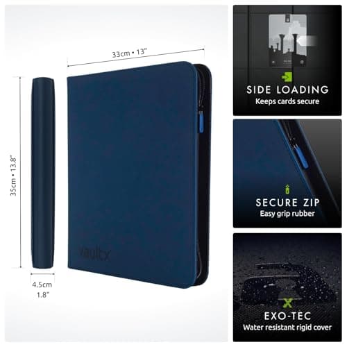 Vault X 12 XL Pocket Zip Binder, 624 Cards, Exo-Tec Material, 26 Side-Loading Pages (Blue)