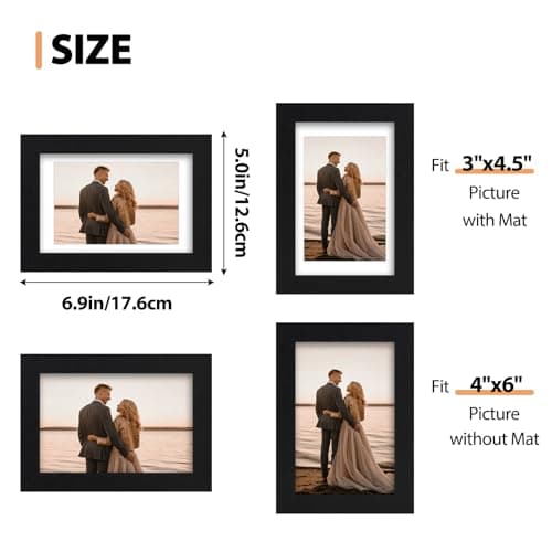 Fixwal 4x6 Picture Frames Set of 5 with Black Grain and HD Real Glass Cover, Vintage Photo Frames for Wall Decor Mounting and Tabletop Display — view 2