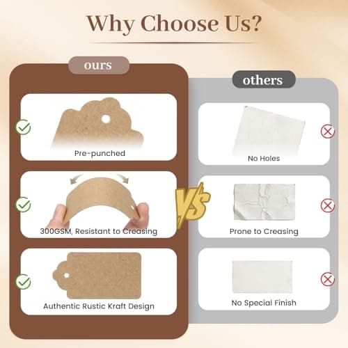 SallyFashion 100pcs Gift Tags with String Attached, 1.7 x 2.8 inch Kraft Paper Hang Tags for Clothes DIY Crafts Wedding Holiday (Brown) — view 5