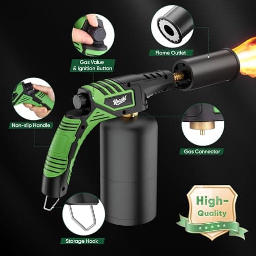 Koackl Powerful Propane Torch Gun, Blow Torch, Flame Thrower Gun Campfire Starter, Adjustable Propane Torch Head with Igniter for BBQ and Baking(Tank NOT Included)