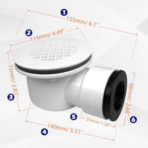 2" Low Profile Shower Drain PVC 2''Side Outlet Drain Assembly, with 2" x 1-1/2" Reducer Pipe Fitting Perforated Strainer for Low Profile Shower Drain Trap and Shower Base Drain