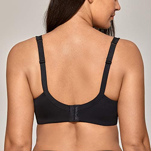 DELIMIRA Women's Balconette Bra Plus Size Full Coverage Tshirt Seamless Underwire Bras Back Smoothing Black 44C