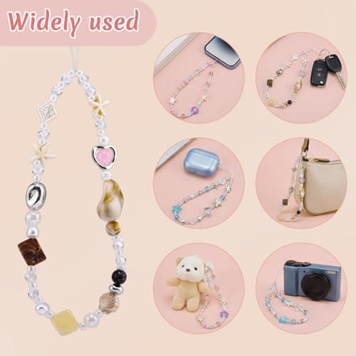 BESARME 3 PCS Beaded Phone Charm Wrist Strap Lanyard Cute Camera Wrist Straps Bead Phone Bracelet Strap Keychain for Women — view 3