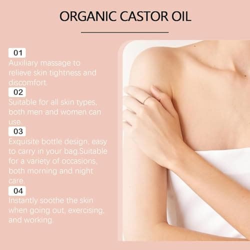 Organic Castor Oil with Rose Quartz Roller, Organic Castor Oil Roll On, Natural Ingredients, Gently Nourishes Skin, Deep Hydration & Smoothing, Suitable for All Skin Types (1pc)