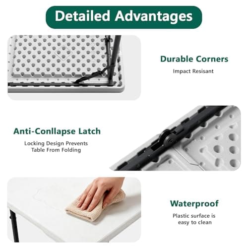Folding Table 1 Pack, 4FT Folding Table with Adjustable Height, Heavy Duty Plastic Foldable Table Portable, Steel Legs Supports to 300lbs, Suitable for Party, Camping, Events Indoor&Outdoor Use, White — view 5