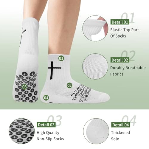 Meudid Youth Grip Soccer Socks with Cross - Anti-Slip Grips Kids Socks with Bible for US 5-10 — view 2