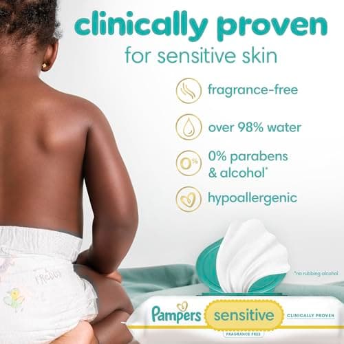 Pampers Sensitive Baby Wipes, Clinically Proven, Fragrance Free, Unscented, Water Based, Hypoallergenic, Multi-Use, Hand Wipes 1344 Wipes Total (24X Flip-Top Packs) [Packaging May Vary] — view 3