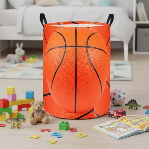 HIYAGON Baby Laundry Hamper Basket Baby Hamper for Nursery Boy and Girl Cute Kids Toys Storage Bin Organizer Boho Room Decor(Basketball) — view 5