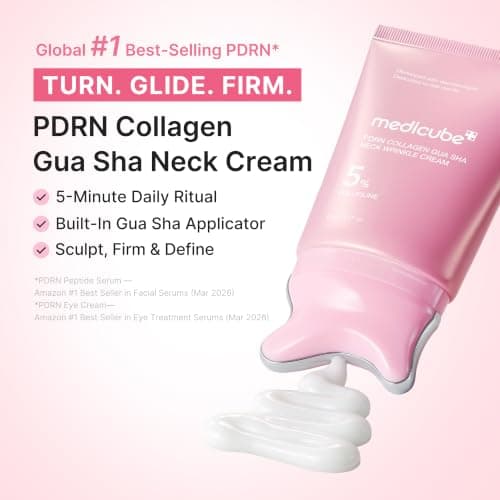 medicube PDRN Collagen Gua Sha Neck Wrinkle Cream | Built-In Gua Sha Massager with Volufiline 5% | Firming, Contour Care for the Look of Fine Lines, Jawline, Neck, Décolleté | Korean Skincare, 3.17 oz