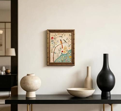 Gold Framed Vintage Plant Bird Canvas Wall Art Medieval Nature Aesthetic Flower Sparrow Painting Picture Wall Decor Colorful Birds And Flowers Poster Print Artwork for Bedroom Living Home Decoration — view 4