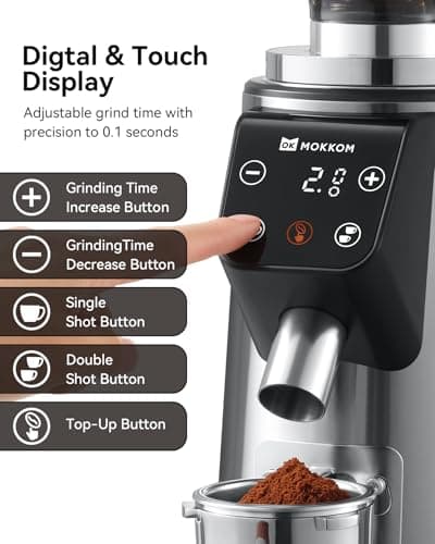 Mokkom 64mm Flat Burr coffee grinder, Single Dose,100 Grind Settings, Electric Espresso Coffee Bean Grinder, Anti-Static, All-Metal Stainless Steel Body, Quiet for Professional Office Home Use — view 5