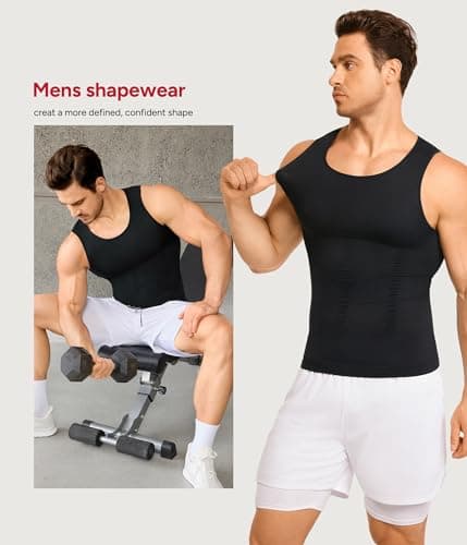 Nebility Compression Shirt Men Tank Tops - Short Sleeve Mens Shapewear Slimming Undershirt Gynecomastia Compression Shirts Black